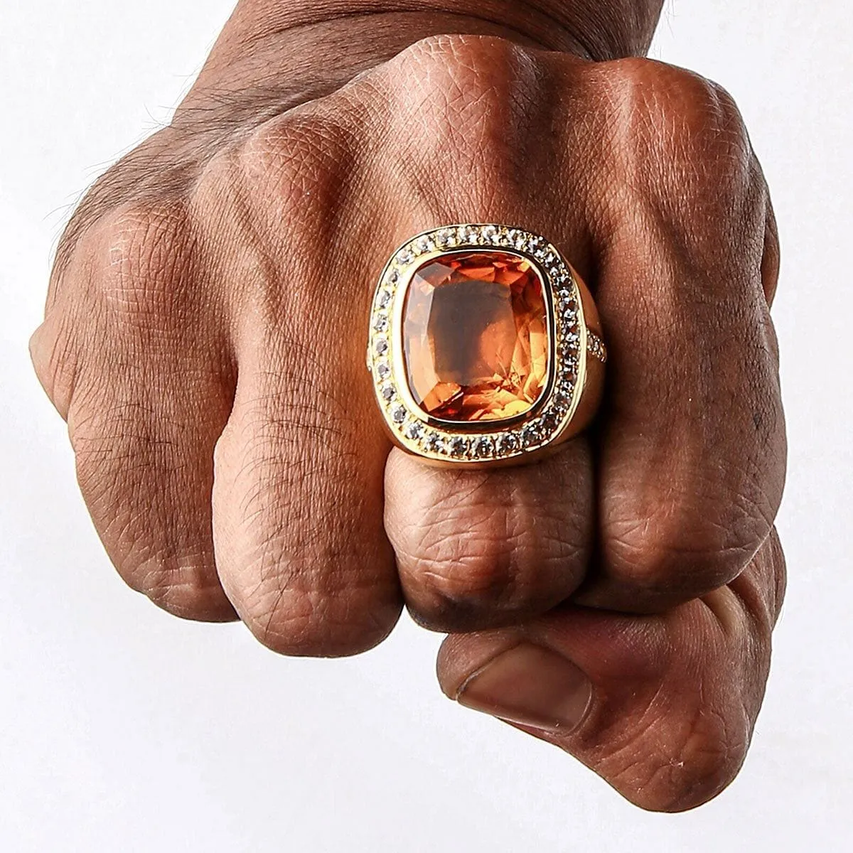 Huge Yellow Gold Mens Citrine Ring