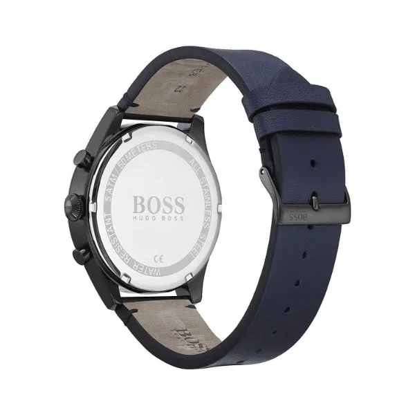 HUGO BOSS Pioneer Blue Leather Strap Blue Dial Chronograph Quartz Watch for Gents - 1513711