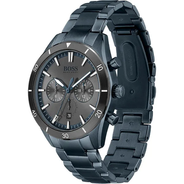 HUGO BOSS Santiago Blue Stainless Steel Grey Dial Chronograph Quartz Watch for Gents - 1513865