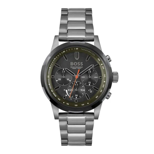 Hugo Boss Solgrade Grey Stainless Steel Black Dial Chronograph Quartz Watch for Gents - 1514034