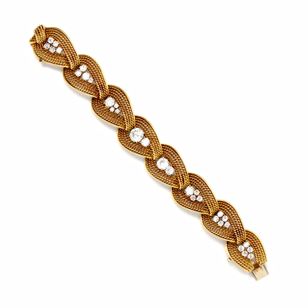 Important Retro Italian Diamond Bracelet in 18 Karat Yellow Gold