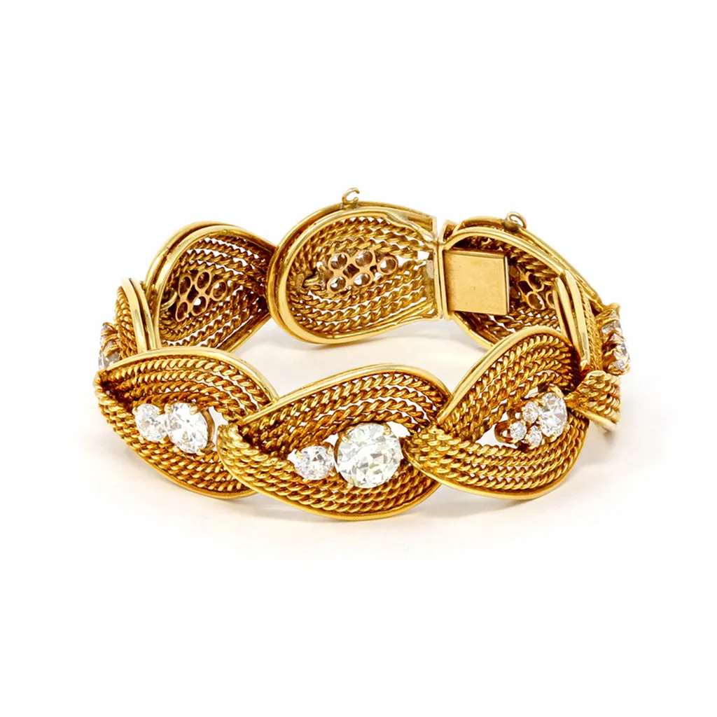 Important Retro Italian Diamond Bracelet in 18 Karat Yellow Gold