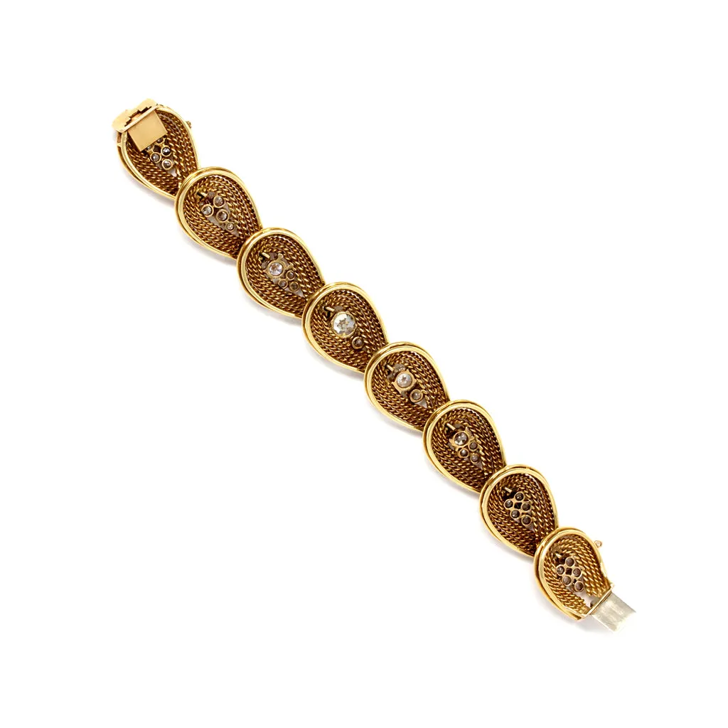 Important Retro Italian Diamond Bracelet in 18 Karat Yellow Gold