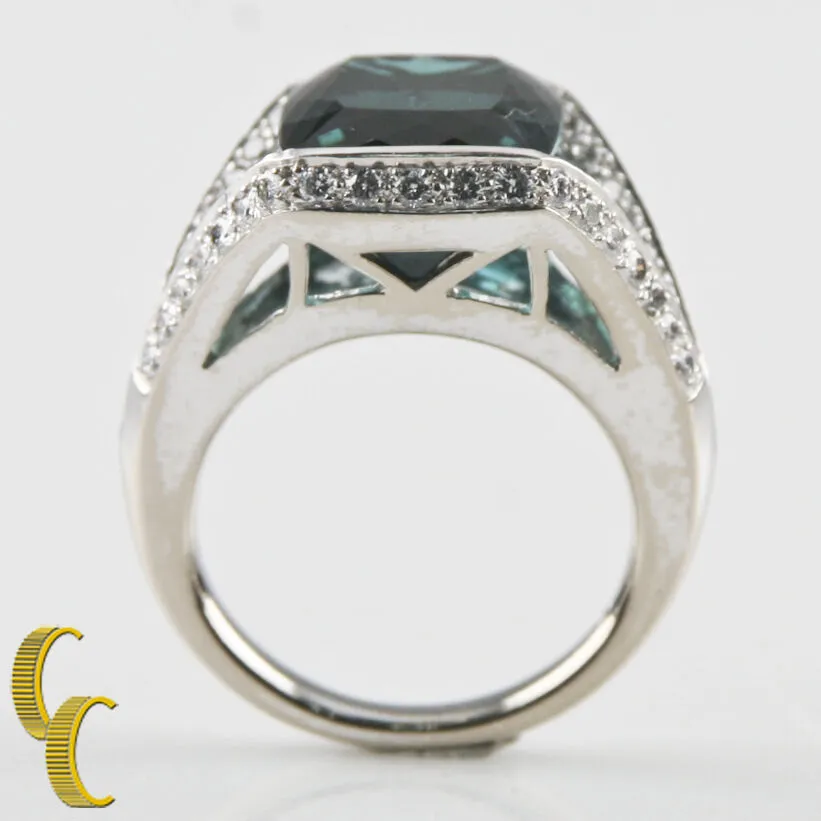 Indicolite Tourmaline & Diamond 18k White Gold Ladies Ring Size 5.5
