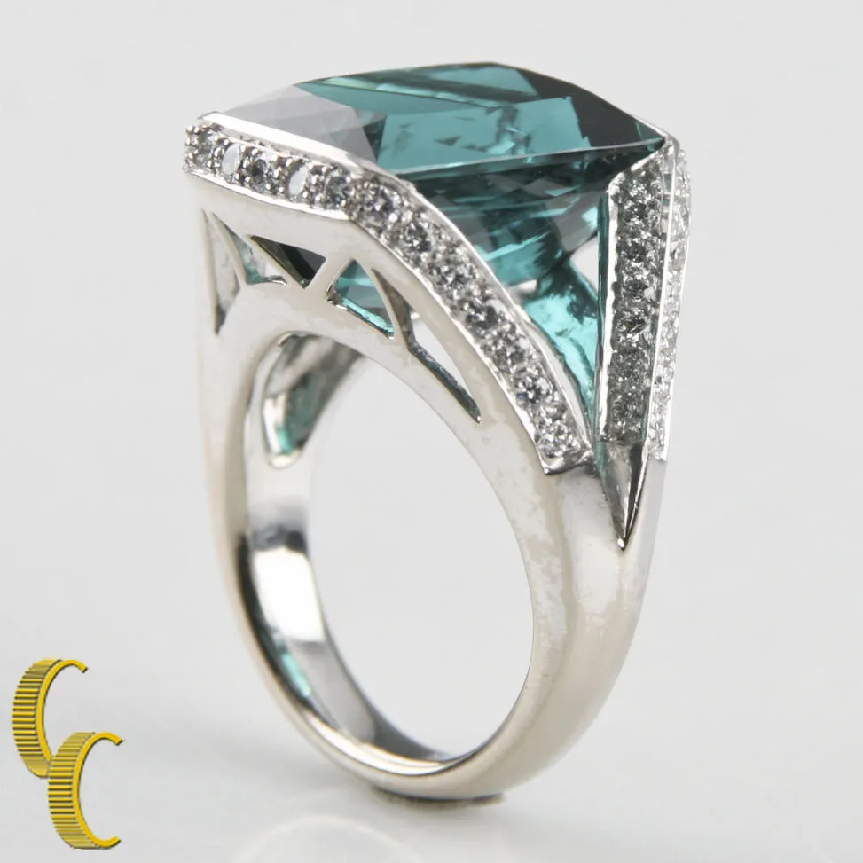 Indicolite Tourmaline & Diamond 18k White Gold Ladies Ring Size 5.5