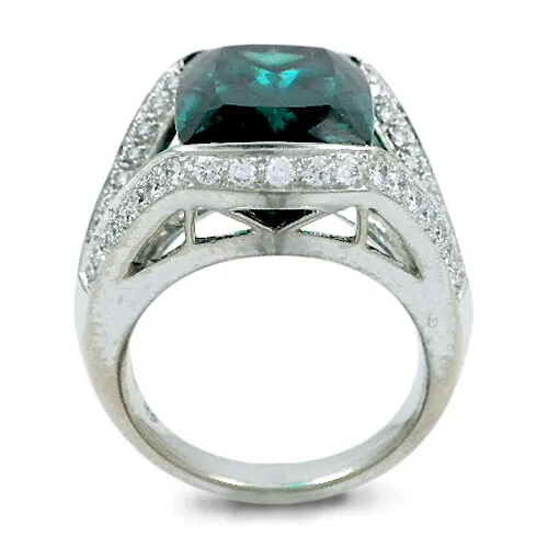 Indicolite Tourmaline & Diamond 18k White Gold Ladies Ring Size 5.5