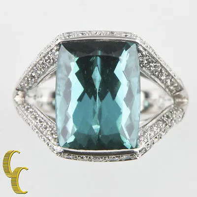 Indicolite Tourmaline & Diamond 18k White Gold Ladies Ring Size 5.5