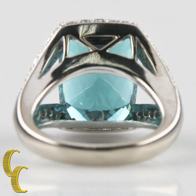Indicolite Tourmaline & Diamond 18k White Gold Ladies Ring Size 5.5