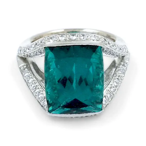 Indicolite Tourmaline & Diamond 18k White Gold Ladies Ring Size 5.5