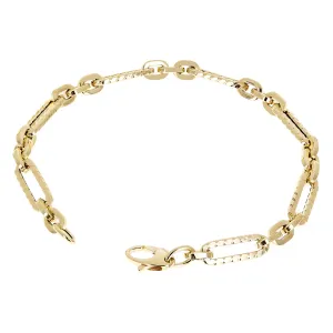 Italian 14k Yellow Gold Hollow Rope Style Paper Clip Chain Bracelet 7.75" 3.6g