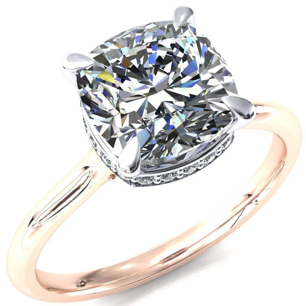 Janey Cushion Moissanite 4 Prongs Claw Floating Halo Inverted Cathedral Ring