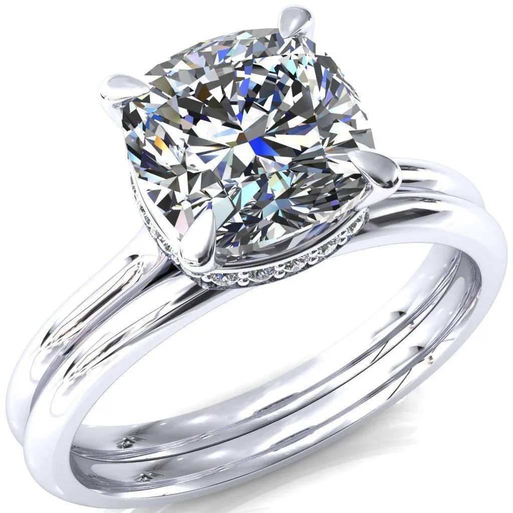 Janey Cushion Moissanite 4 Prongs Claw Floating Halo Inverted Cathedral Ring