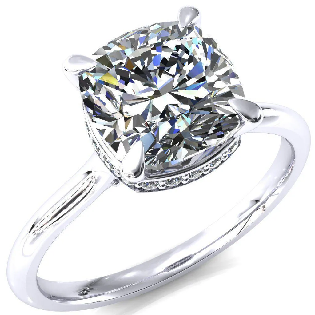 Janey Cushion Moissanite 4 Prongs Claw Floating Halo Inverted Cathedral Ring
