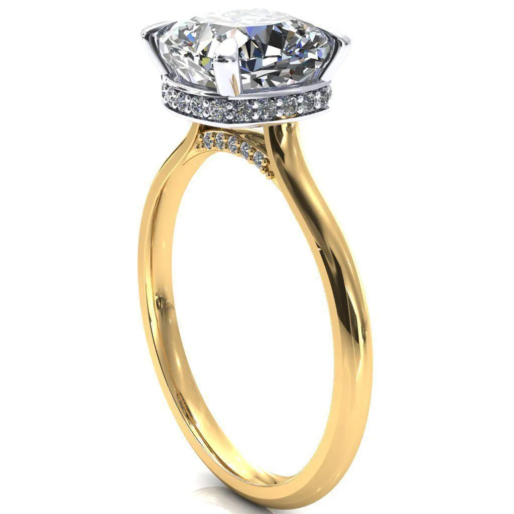 Janey Cushion Moissanite 4 Prongs Claw Floating Halo Inverted Cathedral Ring