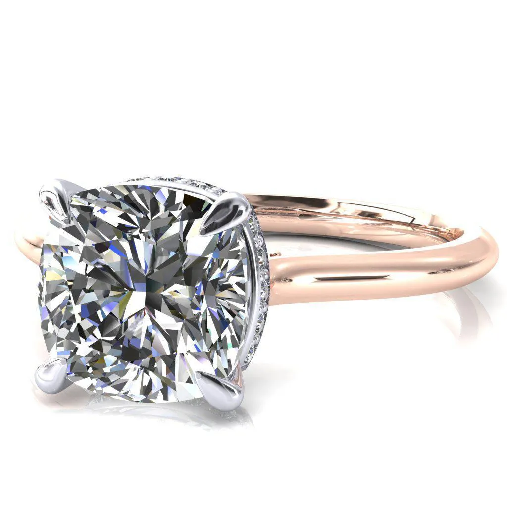 Janey Cushion Moissanite 4 Prongs Claw Floating Halo Inverted Cathedral Ring