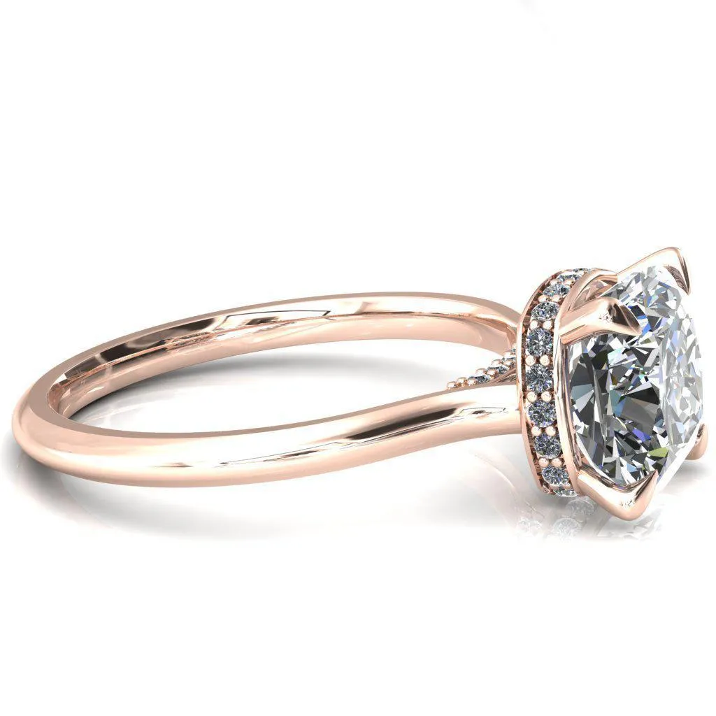 Janey Cushion Moissanite 4 Prongs Claw Floating Halo Inverted Cathedral Ring