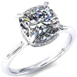 Janey Cushion Moissanite 4 Prongs Claw Floating Halo Inverted Cathedral Ring
