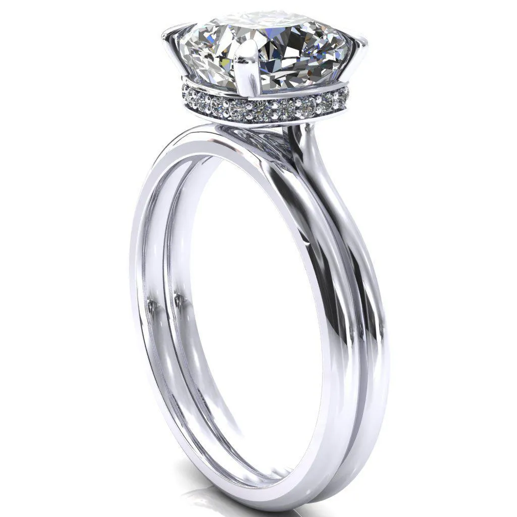 Janey Cushion Moissanite 4 Prongs Claw Floating Halo Inverted Cathedral Ring