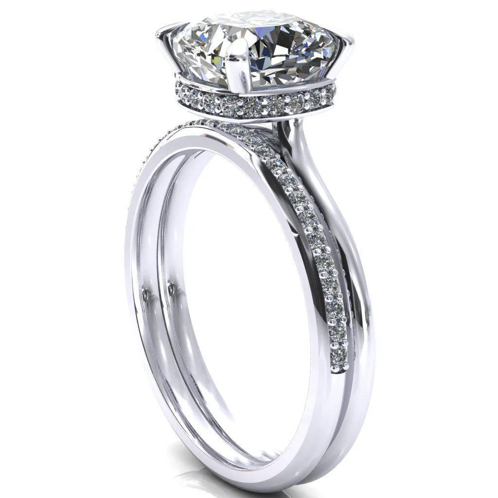 Janey Cushion Moissanite 4 Prongs Claw Floating Halo Inverted Cathedral Ring