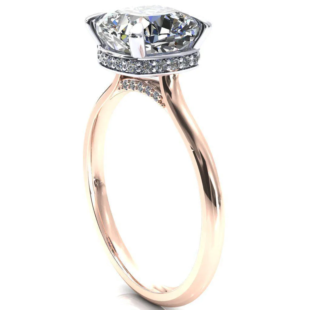 Janey Cushion Moissanite 4 Prongs Claw Floating Halo Inverted Cathedral Ring