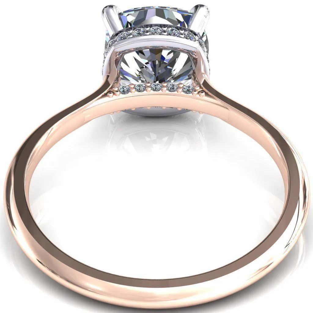 Janey Cushion Moissanite 4 Prongs Claw Floating Halo Inverted Cathedral Ring