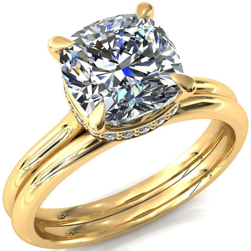 Janey Cushion Moissanite 4 Prongs Claw Floating Halo Inverted Cathedral Ring