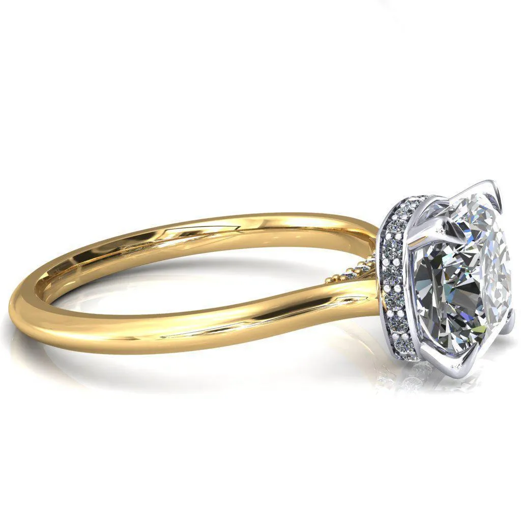 Janey Cushion Moissanite 4 Prongs Claw Floating Halo Inverted Cathedral Ring