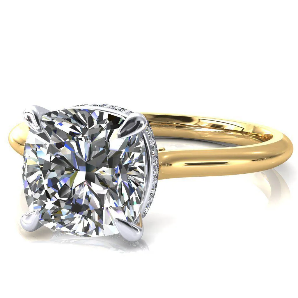 Janey Cushion Moissanite 4 Prongs Claw Floating Halo Inverted Cathedral Ring