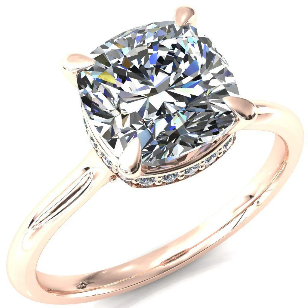 Janey Cushion Moissanite 4 Prongs Claw Floating Halo Inverted Cathedral Ring
