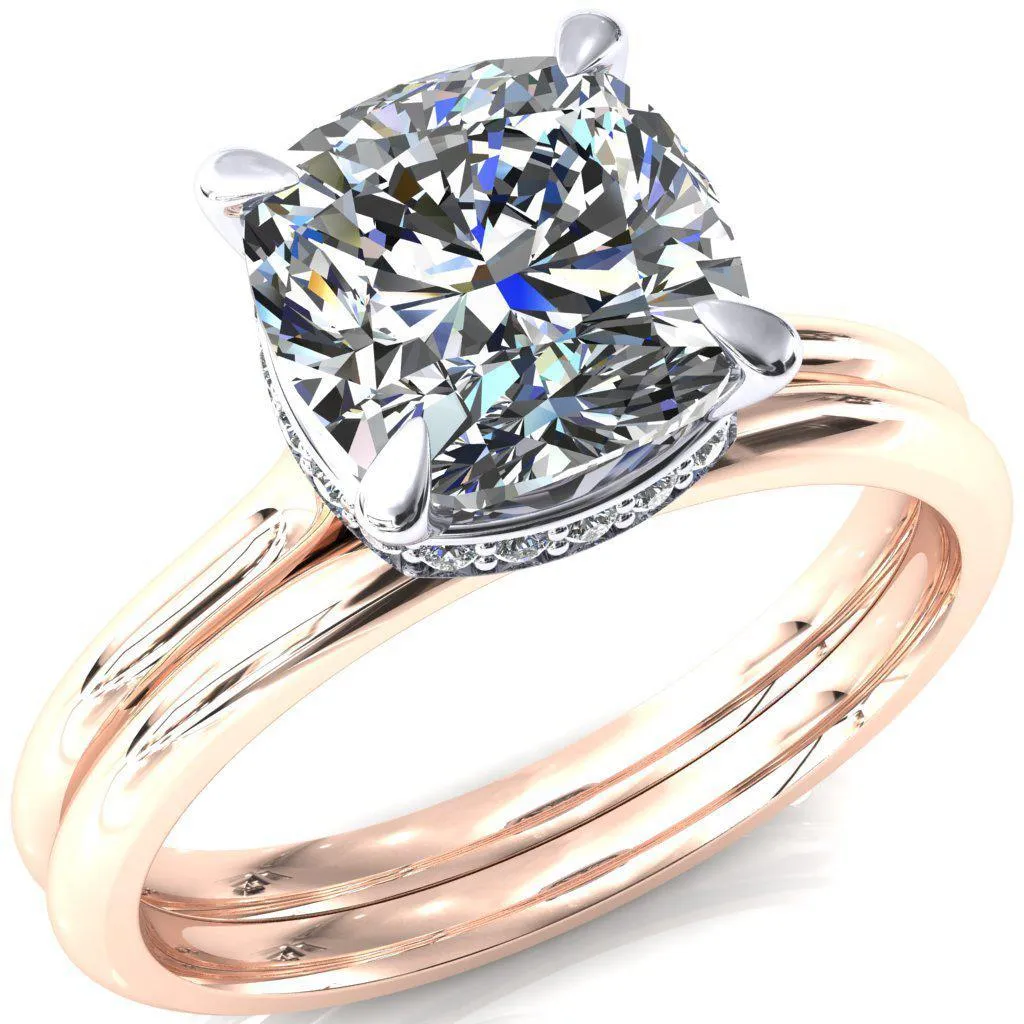 Janey Cushion Moissanite 4 Prongs Claw Floating Halo Inverted Cathedral Ring