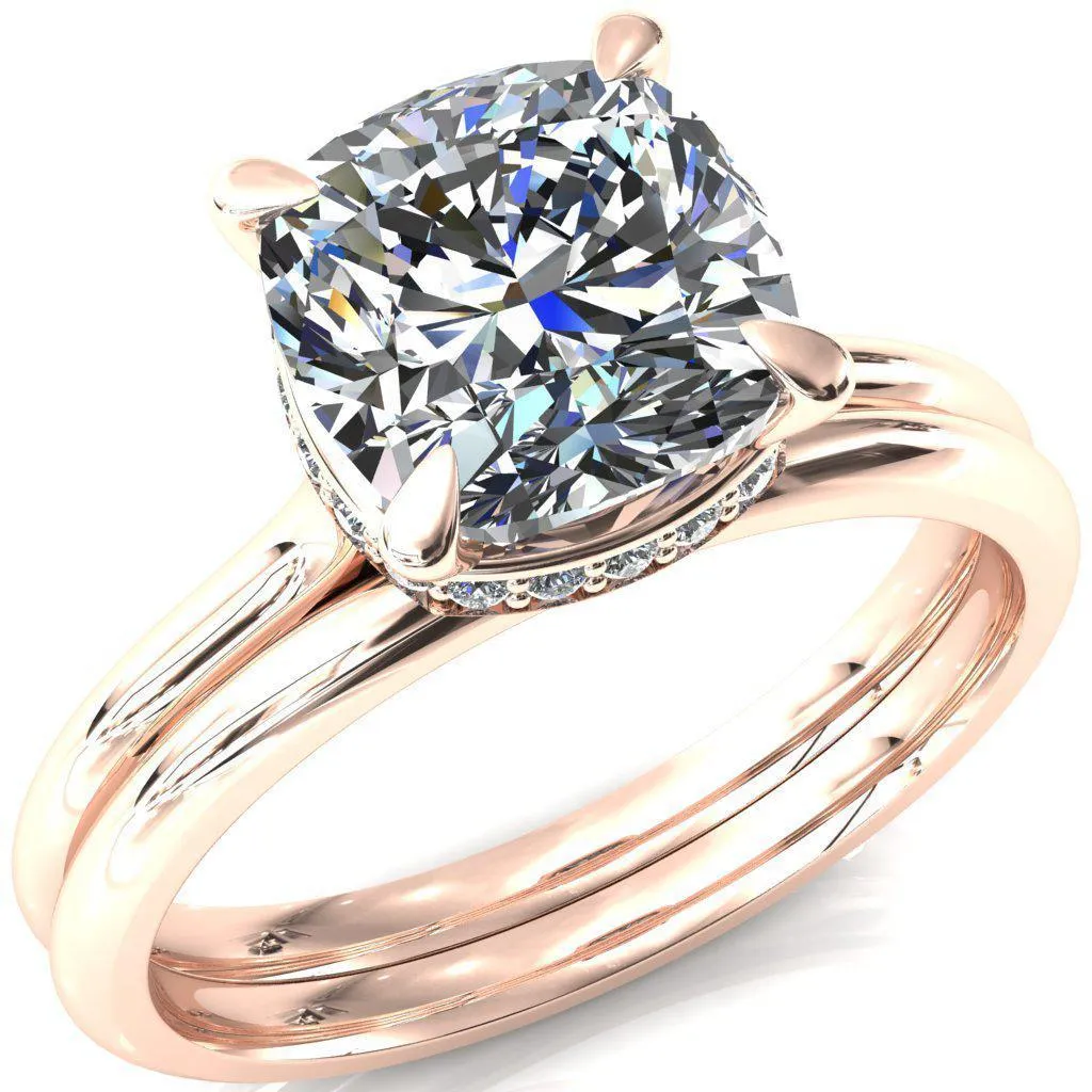 Janey Cushion Moissanite 4 Prongs Claw Floating Halo Inverted Cathedral Ring