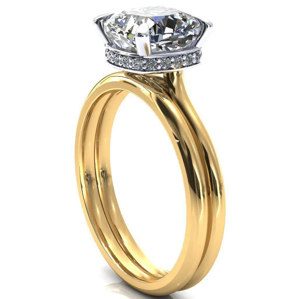 Janey Cushion Moissanite 4 Prongs Claw Floating Halo Inverted Cathedral Ring