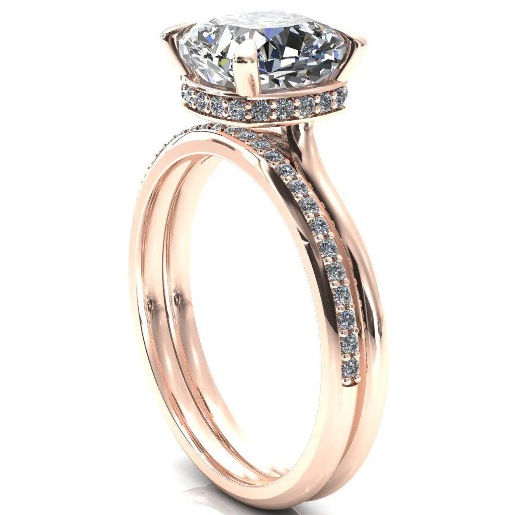 Janey Cushion Moissanite 4 Prongs Claw Floating Halo Inverted Cathedral Ring