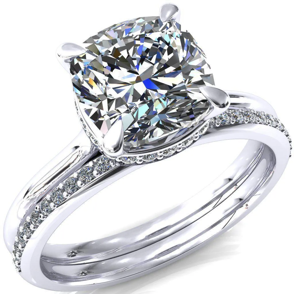 Janey Cushion Moissanite 4 Prongs Claw Floating Halo Inverted Cathedral Ring
