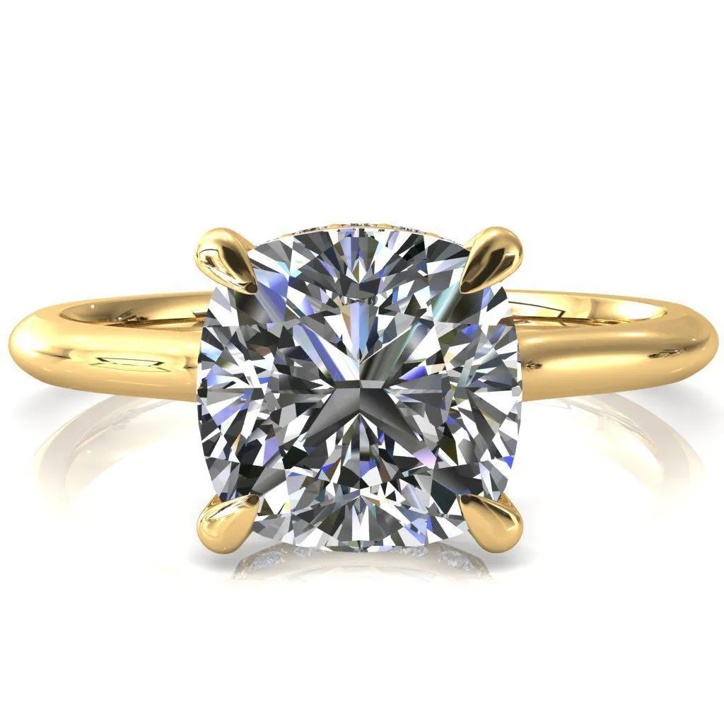 Janey Cushion Moissanite 4 Prongs Claw Floating Halo Inverted Cathedral Ring