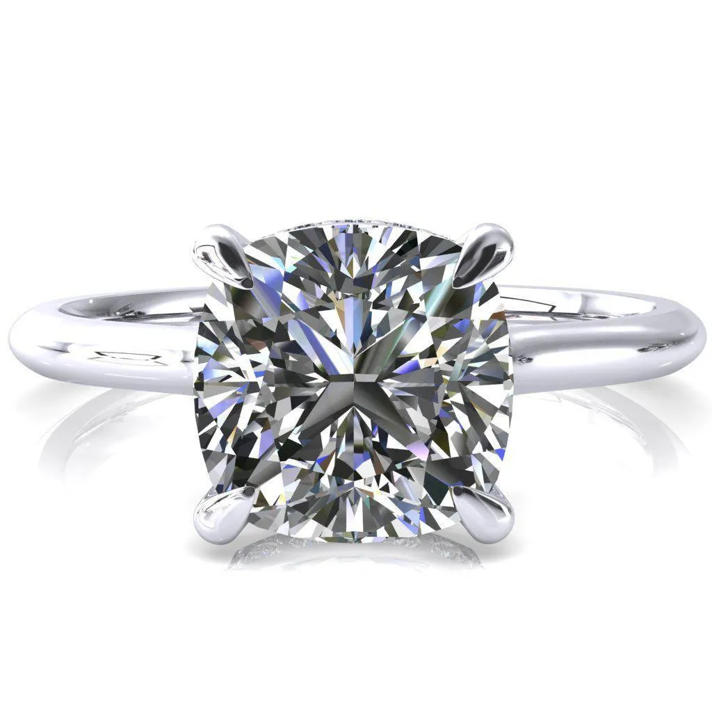 Janey Cushion Moissanite 4 Prongs Claw Floating Halo Inverted Cathedral Ring