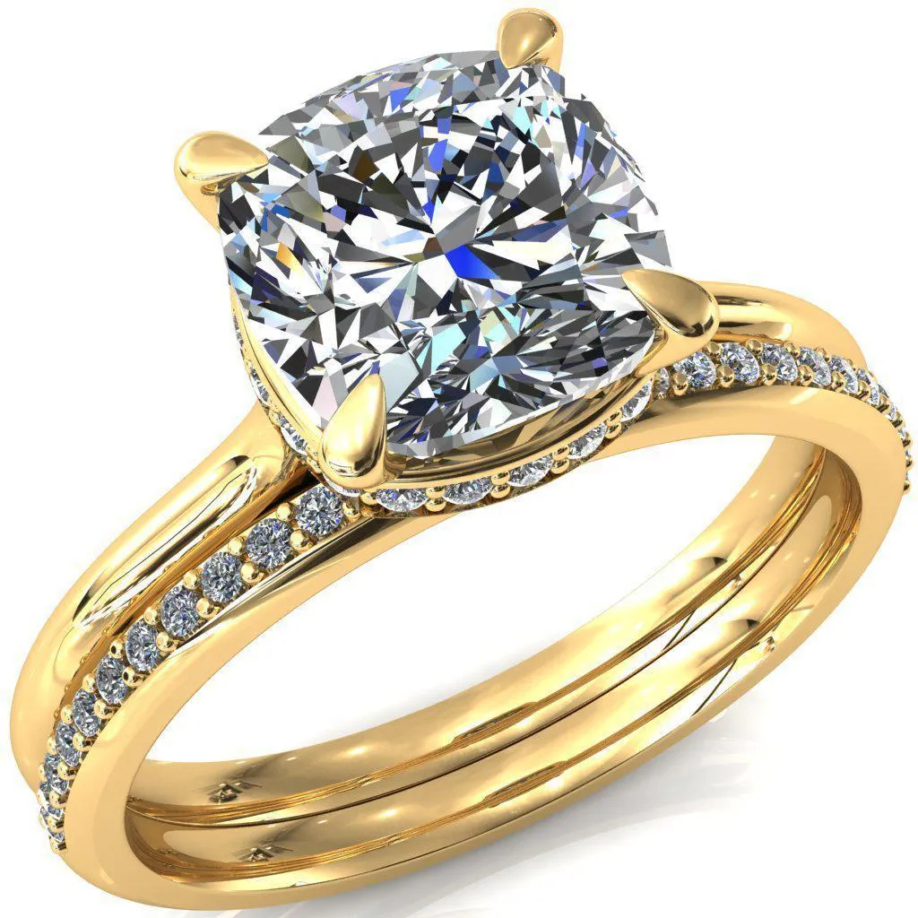 Janey Cushion Moissanite 4 Prongs Claw Floating Halo Inverted Cathedral Ring