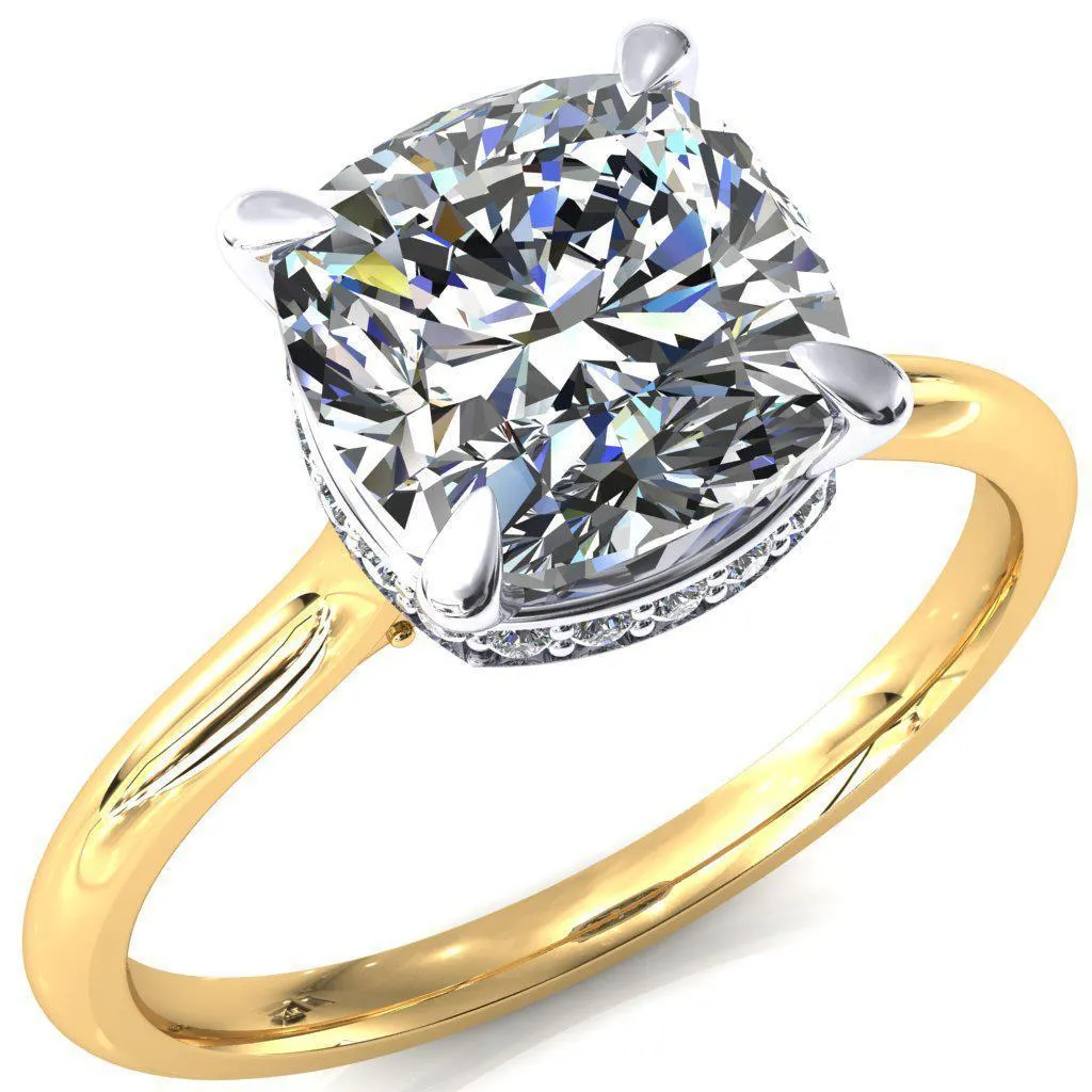Janey Cushion Moissanite 4 Prongs Claw Floating Halo Inverted Cathedral Ring