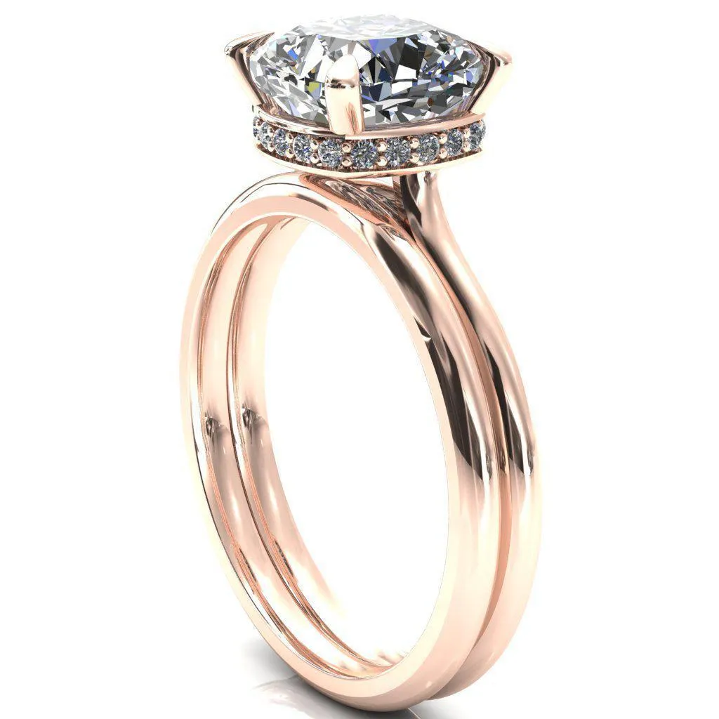 Janey Cushion Moissanite 4 Prongs Claw Floating Halo Inverted Cathedral Ring
