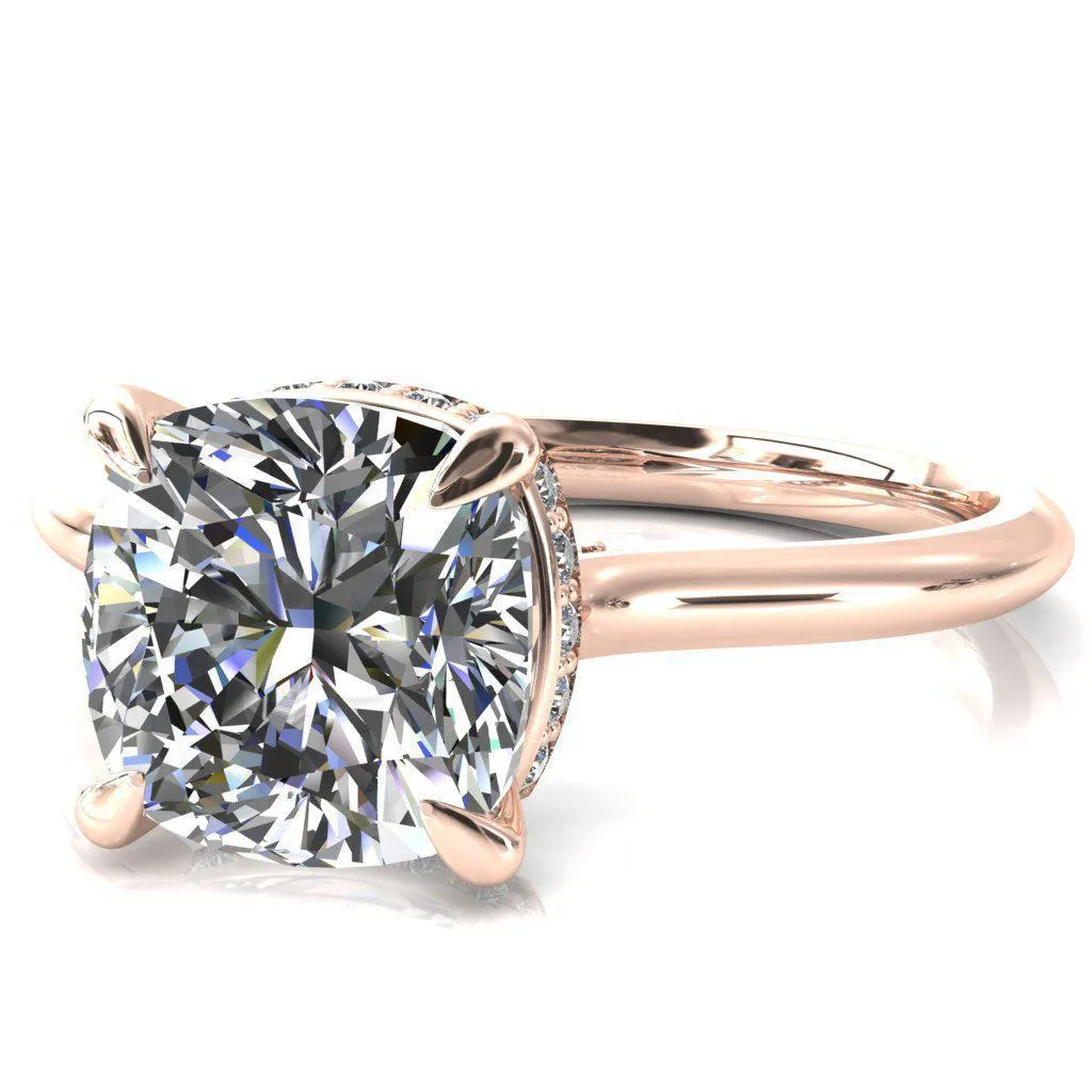 Janey Cushion Moissanite 4 Prongs Claw Floating Halo Inverted Cathedral Ring