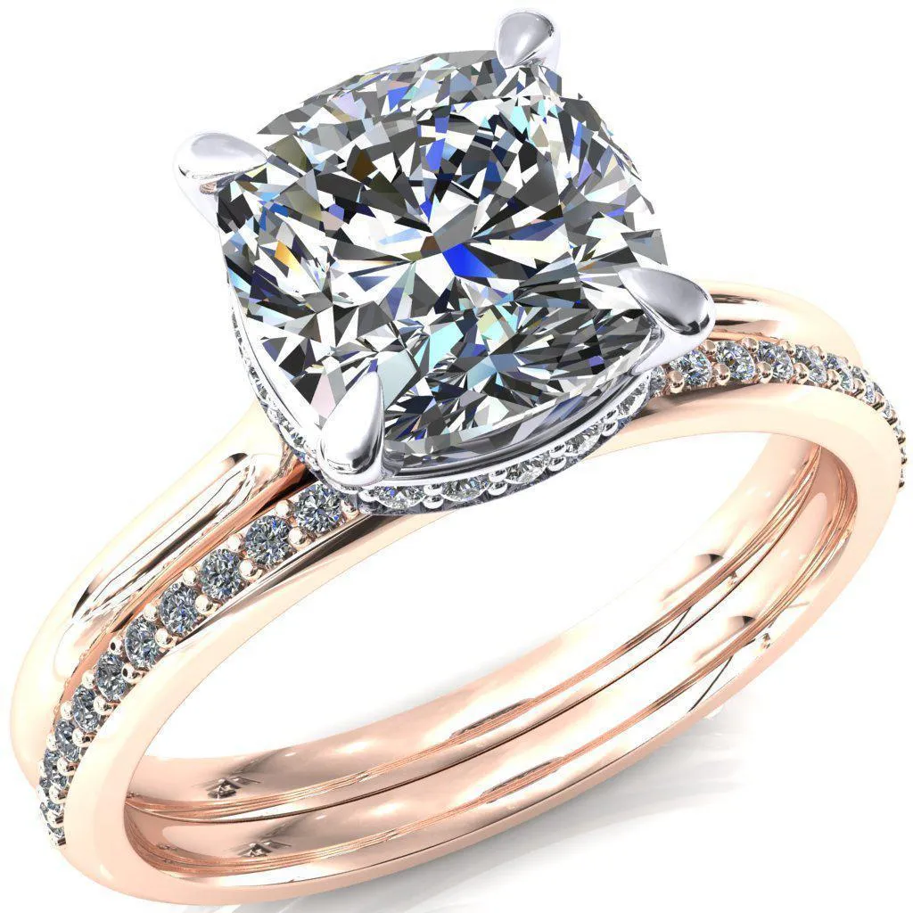 Janey Cushion Moissanite 4 Prongs Claw Floating Halo Inverted Cathedral Ring
