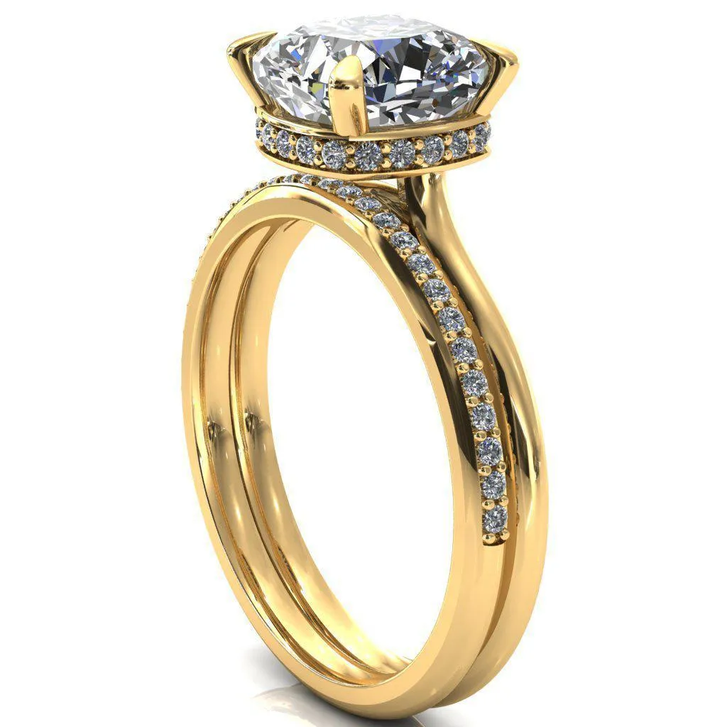 Janey Cushion Moissanite 4 Prongs Claw Floating Halo Inverted Cathedral Ring