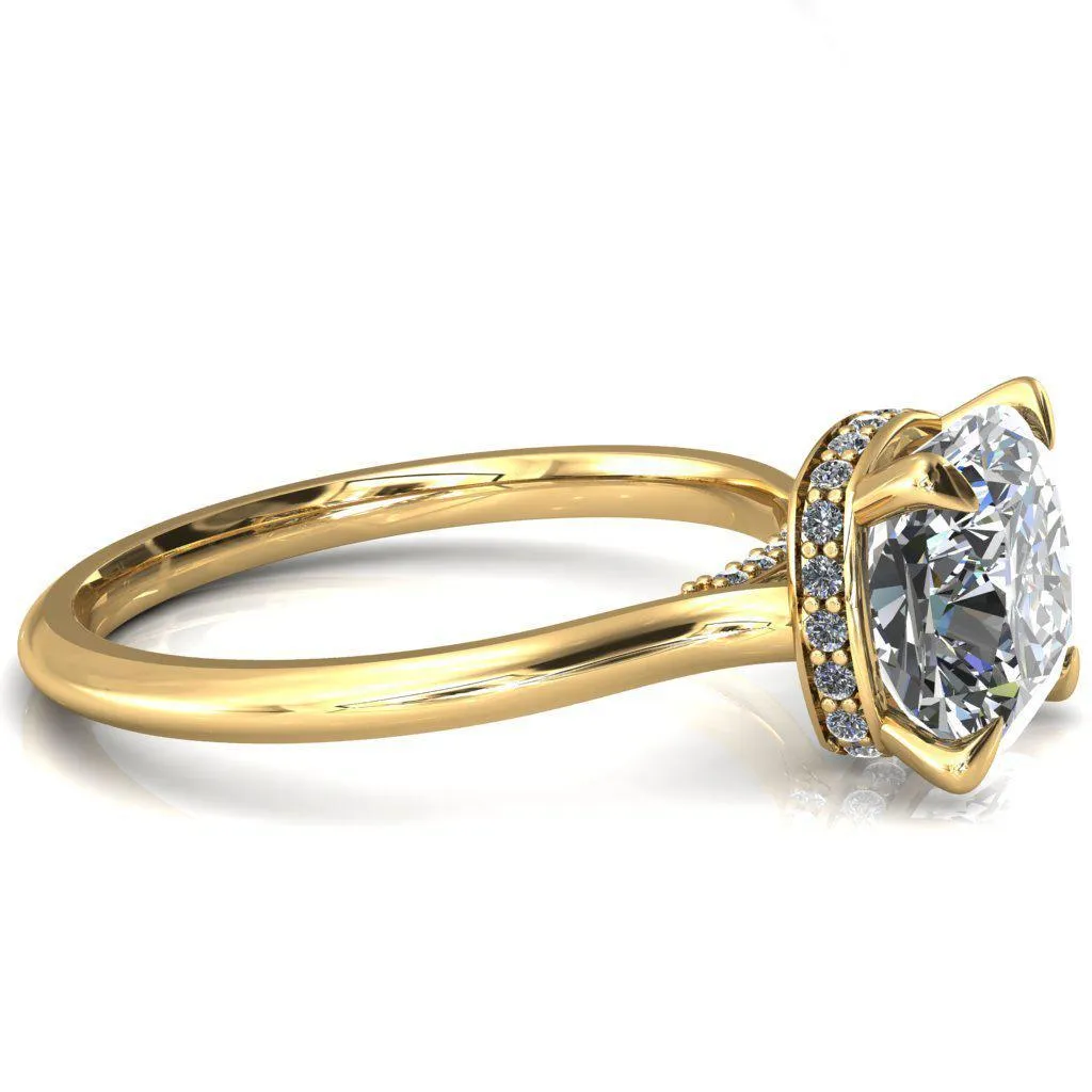 Janey Cushion Moissanite 4 Prongs Claw Floating Halo Inverted Cathedral Ring