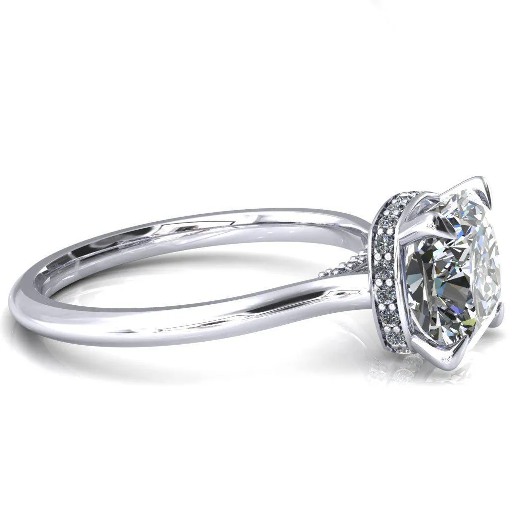 Janey Cushion Moissanite 4 Prongs Claw Floating Halo Inverted Cathedral Ring