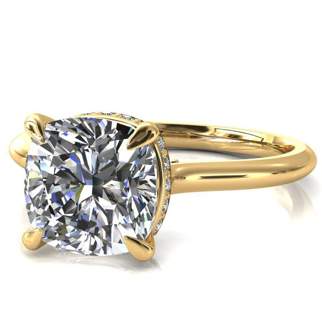 Janey Cushion Moissanite 4 Prongs Claw Floating Halo Inverted Cathedral Ring