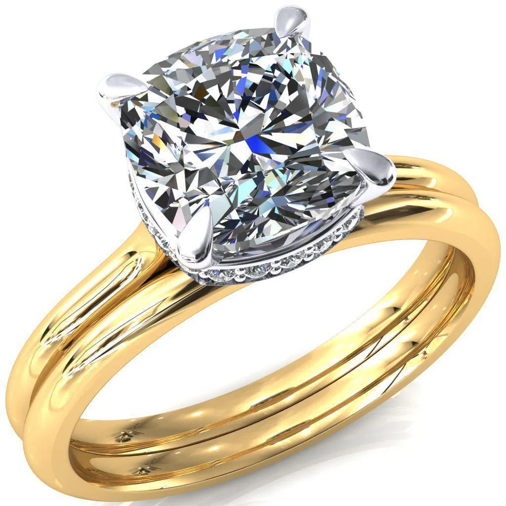 Janey Cushion Moissanite 4 Prongs Claw Floating Halo Inverted Cathedral Ring