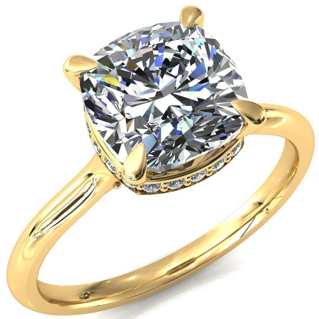 Janey Cushion Moissanite 4 Prongs Claw Floating Halo Inverted Cathedral Ring