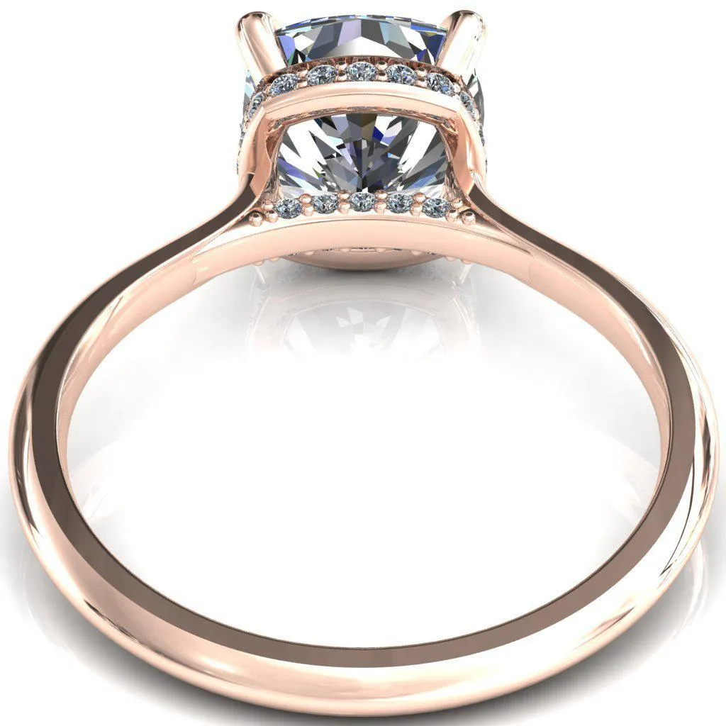 Janey Cushion Moissanite 4 Prongs Claw Floating Halo Inverted Cathedral Ring