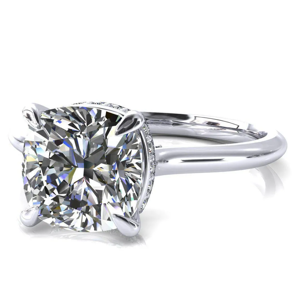 Janey Cushion Moissanite 4 Prongs Claw Floating Halo Inverted Cathedral Ring