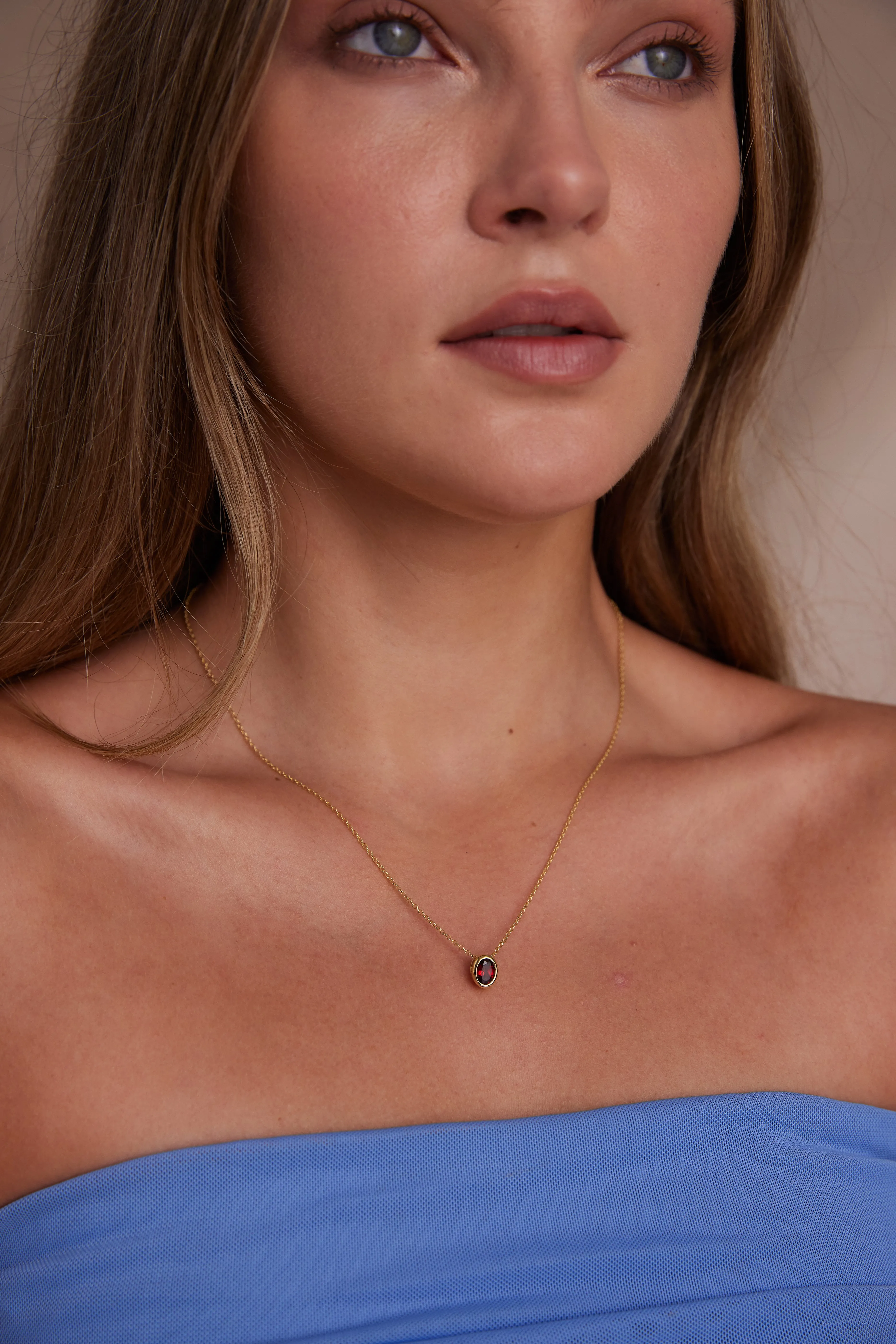 January Garnet Gold Oval Birthstone Necklace